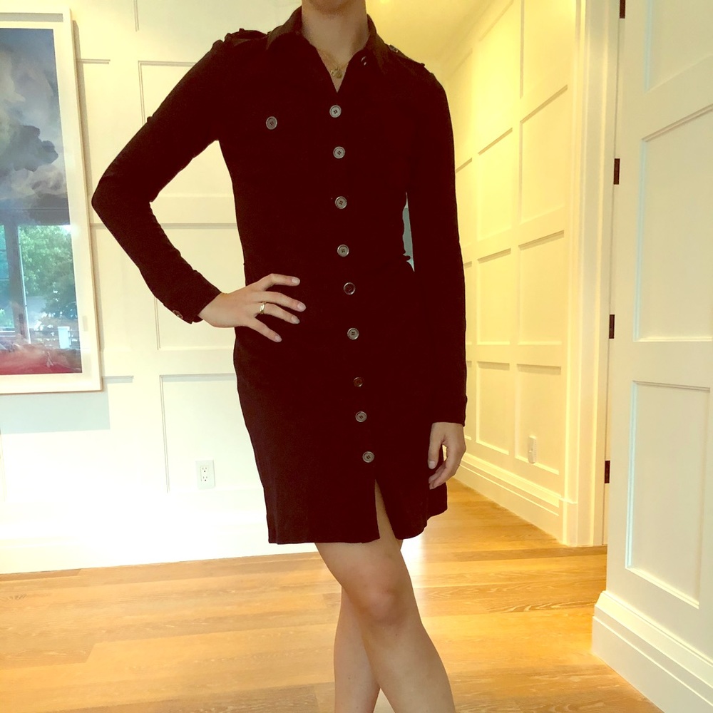 Per Se Black Button Down Work Dress
